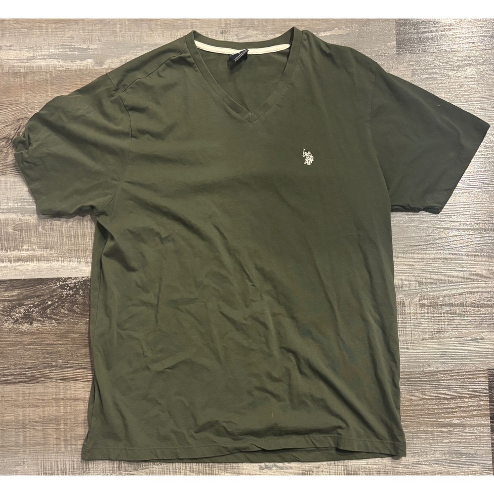 US Polo Assn Mens Olive Green V-Neck T-Shirt Short Sleeve Logo Tee Large